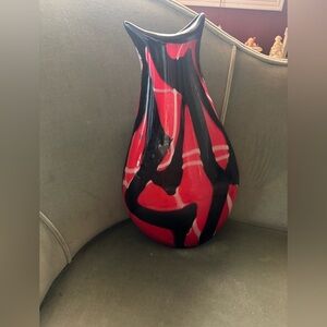 Murano Artistic Red and Black Glass Vase